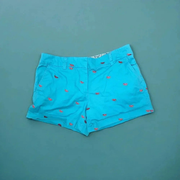 Cambridge Dry Goods Women's 2 Chino Shorts Blue Embroidered Watermelon Design - Picture 1 of 8